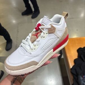 Jordan White and Red Sneakers with Tan Details